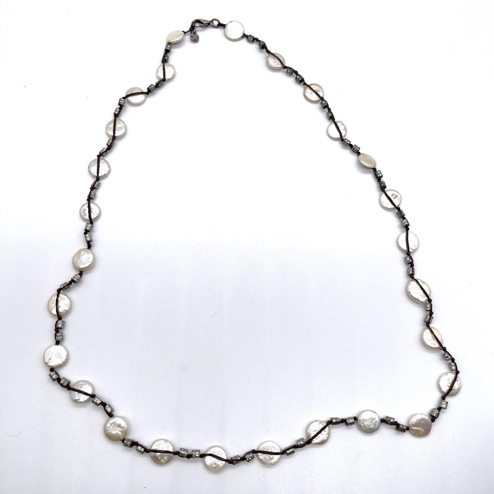 Fresh Water Pearls and Leather with Silver Tone accents long Necklace